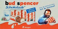 a box of bud spencer schokolade milk with an image of a man pointing at the viewer