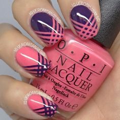 Purple and pink nails. OPI. Nail Art. Nail Design. Polishes. Polish. Polished. Nail Tape, Heart Nails, Cute Nail Designs, Nail Art Diy, Love Nails