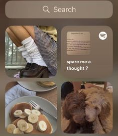 a collage of photos with bananas and other things to eat on the phone screen