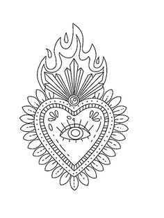 a heart with flames and an eye in the center, on top of a white background