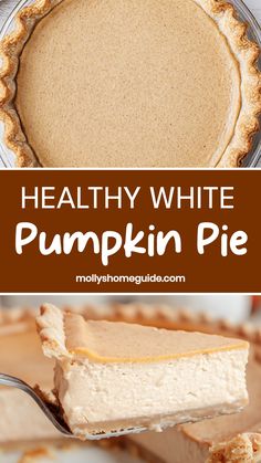 healthy white pumpkin pie with text overlay