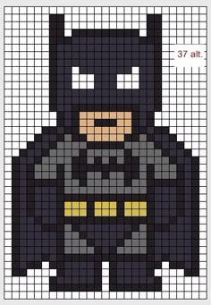 a cross stitch pattern with the image of batman in black and yellow, on a white background