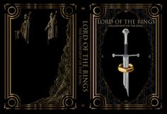 the lord of the rings book cover with two swords in front of it and an image of