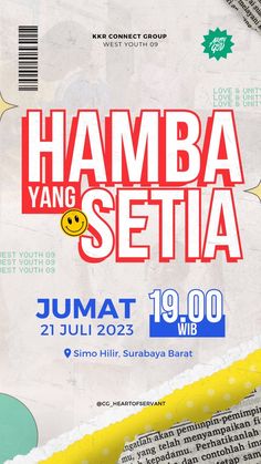 the poster for hamba setia is shown in red, yellow and green colors