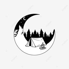 the moon and tent with trees on it