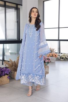 Azure FairyGlow 1 Ensembles Hand Embellished Embroidered Festive Collection Online Shopping Azure Dress, Embroidered Sleeves, Embroidered Chiffon, Pure Chiffon, Embroidered Organza, Simple Pakistani Dresses