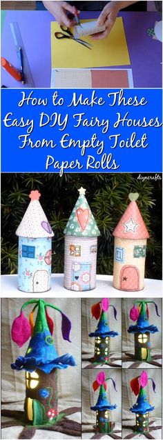 how to make these easy diy fairy houses from empty toilet paper rolls and glue