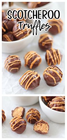 chocolate covered truffles with peanut butter drizzled on the top and bottom