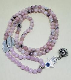 108 Mala Beads Cherry Blossom and Rose Quartz Necklace | Pigeon Pray Handmade Spiritual Rose Quartz Beaded Necklace, Spiritual Rose Quartz Beaded Necklaces, Spiritual Rose Quartz Beaded Necklace, Spiritual Rose Quartz Jewelry With 8mm Beads, Rose Quartz Mala, Mala Bead Necklace, 108 Mala Beads, Rose Quartz Necklace, Blue Evil Eye