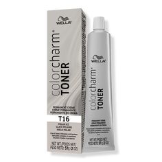 Colorcharm Permanent Crme Toner - PERM CREAM TONER 2OZ T16 POLAR ICEBenefitsTo be used with ONLY 10 volume developer (sold separately) , using 20 volume may cause uneven results and scalp sensitivity.*WELLA Colorcharm lightener + permanent toner vs. lightener alone.Finishing step to neutralizing warmth after lightening.Perfectly even tone from root to end.Developer is requiredFormulated WithoutAnimal-derived ingredients, parabens, gluten and phthalates. - Colorcharm Permanent Crme Toner Toner Shades, Ombre Grey Hair, Silver Hair Toner, White Hair Toner, Hair Styles Highlights, Silver Toner, Grey Hair Roots, Toner For Blonde Hair, Wella Toner