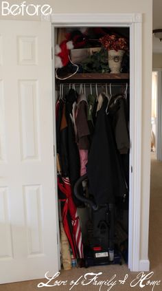 an open closet filled with clothes and other items