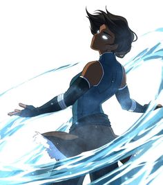 an animated woman is standing in the water