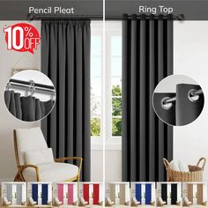 THERMAL BLACKOUT CURTAINS READY MADE RING TOP EYELET OR PENCIL PLEAT + TIE BACKS
#ad Curtains Blackout, Pleated Curtains, Curtain Poles, Tie Backs