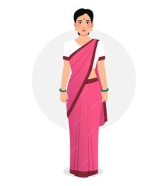 Premium Vector | Vector beautiful indian woman in sari indian woman wearing saree Women Cartoon Characters, Dress Illustration Art, Indian Character, Animation Characters Tattoo, Animation Camera, Teacher Wear