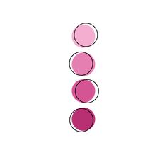 three circles are arranged in the shape of a vertical line on a white background with pink and black accents