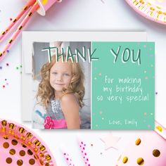 Cute Green Star Girl Photo Birthday Thank You Card Green Star, Star Girl, Created By