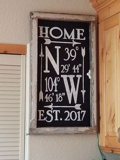 a chalkboard sign hanging on the side of a kitchen wall