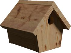 a wooden bird house with a hole in the roof