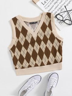 Argyle Print, Tank Crop Top, Cute Lazy Outfits, Women Tank Tops, Easy Trendy Outfits, Really Cute Outfits, Print Tank, Dream Clothes, Cute Casual Outfits