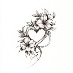 a heart and flowers tattoo design on the back of a woman's shoulder,