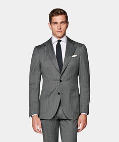 This mid grey Havana suit is tailored to a slim fit with natural shoulders and a widened notch lapel. Groom And Groomsmen Suits, Blue Raincoat, Italian Suit, Slim Fit Jackets, Slim Fit Blazers, Slim Fit Suits, Groomsmen Suits, Classic Suit, Fitted Suit