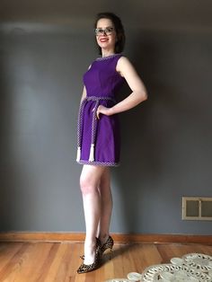 "Size S Measures Bust: 34\" Waist: 26\" Hips: 40\"" Fitted 1970s Style Purple Dress, 60s Mod Mini Dress, 1960 Mini Dress, Vintage Mini Dress 1960s, Fitted 1970s Mini Dress, Fitted Purple 1970s Style Dress, 60s Mod Dress Purple, Retro Print Mod Mini Dress, 1970s Fitted Purple Dress