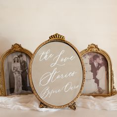 an old fashioned photo frame with the words, the love is always after our wedding