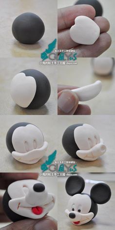 the instructions for how to make mickey mouse's head out of polymer beads and clay