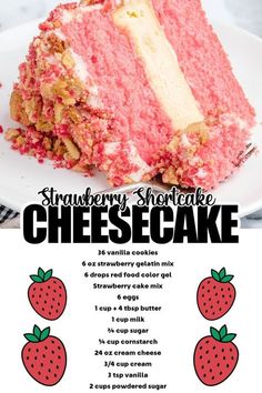 strawberry shortcake cheesecake recipe on a white plate