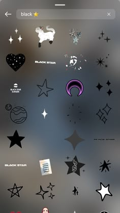 an iphone screen with various stickers and stars in the background, as well as text that reads black star