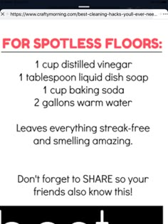 an advertisement for spotless floors with instructions on how to use the spotless floor