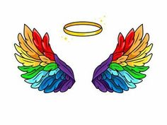 two colorful wings with an angel halo above them