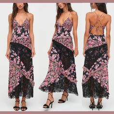 Nwt $315 For Love & Lemons [ Medium ] Floral Lace Rosalyn Maxi Dress T1908 Our Bestselling Maxi Dress Silhouette Is Back In Black And Pink Floral Print. * The Rosalyn Maxi Dress Is Fitted Through The Bust And Relaxes At The Waist Into An A-Line Silhouette. * We Suggest Taking Your Usual Size. * Partially Lined Pin-Tucked Skinny Shoulder Ties Ties Cross At The Back Invisible Zipper Closure At The Center-Back $315 _____________________________________________________________________ Offers Are Wel Feminine Dresses With Lace Patchwork For Night Out, Pink Flirty Maxi Dress For Date Night, Pink Floral Print Maxi Dress For Night Out, Pink Floral Maxi Dress For Night Out, Flirty Pink Lace Dresses, Spring Pink Maxi Dress With Lace Patchwork, Chic Pink Maxi Dress With Lace Trim, Flirty Pink Dress With Lace Trim, Fitted Lace Pink Maxi Dress