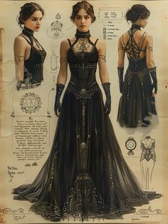 Womens Fantasy Outfit, Dark Fantasy Outfits Art, Acotar Outfits Casual, Fae Outfit Aesthetic, Black Fantasy Outfit, Dark Fantasy Outfits, Mystic Costume, Dark Fantasy Dress, Dark Fantasy Gown