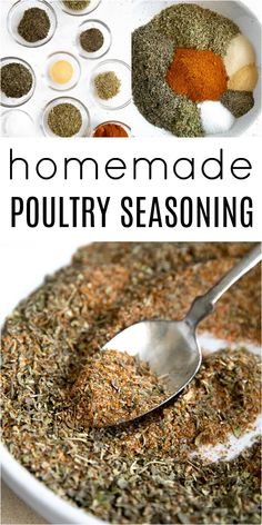 homemade poultry seasoning recipe in a bowl with spoon