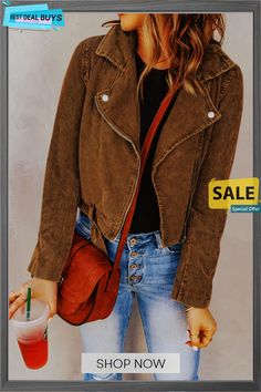 Women's Urbanite Belted Zip-up Corduroy Jacket Brown Outerwear With Corduroy Collar For Spring, Brown Long Sleeve Denim Jacket, Trendy Fall Outerwear With Corduroy Collar, Brown Corduroy Outerwear For Fall, Fall Corduroy Outerwear With Pockets, Fall Outerwear With Corduroy Collar, Fall Brown Corduroy Outerwear, Trendy Corduroy Outerwear For Fall, Brown Denim Jacket With Pockets For Fall