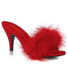 Red Satin & Marabou Feather Peep Toe Amour Heel Slipper – Unique Vintage Light Up Shoes, High Heel Slippers, High Heel Mules, Red Feather, Corsets And Bustiers, Women Shoes Online, Heel Slippers, Bustier Dress, Lingerie Accessories