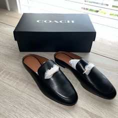 Brand New Shoe, Never Been Worn. Size 6, But Runs A Bit Small So Would Fit A Size 5 1/2. Coach Leather Loafers For Spring, Chic Coach Loafers For Office, Chic Formal Coach Loafers, Coach Leather Loafers, Classic Black Mules For Office, Chic Black Mules For Business, Coach Black Loafers With Round Toe, Elegant Coach Loafers For Fall, Coach Elegant Formal Loafers