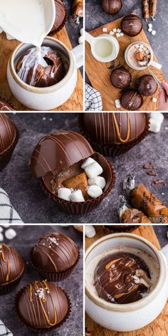 chocolates and marshmallows are being served in bowls