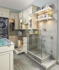 a washer and dryer in a small room