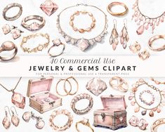 jewelry and gems clipart for commercial use in photoshopped, watercolor style