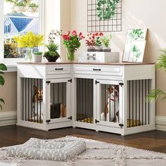 white corner double dog crate with storage drawers Corner Dog Crate