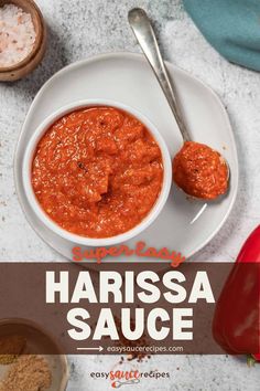 Red harissa sauce in a glass serving dish with a spoon. Homemade Harissa, Wings Recipe Buffalo, Savory Dishes, Sweet Sauce, Homemade Sauce, Middle Eastern Recipes