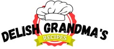 the delish grandma's logo with a chef's hat on top of it