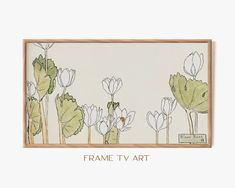 an art work with flowers and leaves on the bottom corner, framed in wood frame