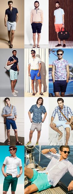 This will come in handy with the hubby, who is a little reluctant to wear shorts with colors other than in the beige/brown family. Summer Clothing Styles, Shorts Outfits Men, Summer Color Combos, Diy Shorts, Shorts Outfits, Light Blue Shorts, Summer Color, Outfits Men, Summer Clothing