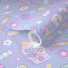 an image of a wallpaper with pastel colors and cartoon character designs on it