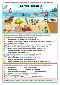 the beach worksheet for kids to learn how to read and understand what things are in