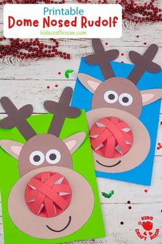 This 3D Dome Nosed Reindeer craft is such an easy and fun Christmas craft for kids! They'll love his big red nose! (Printable reindeer template.) #kidscraftroom Handprint Christmas Tree, Handprint Christmas, Fun Christmas Cards, Santa Crafts