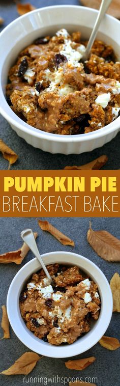 pumpkin pie breakfast bake in a white bowl